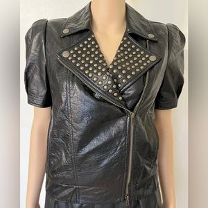 Juicy Couture-90s/Y2K Vintage, Black, Leather, Studded, Short, Zip, Jacket. Sz-M